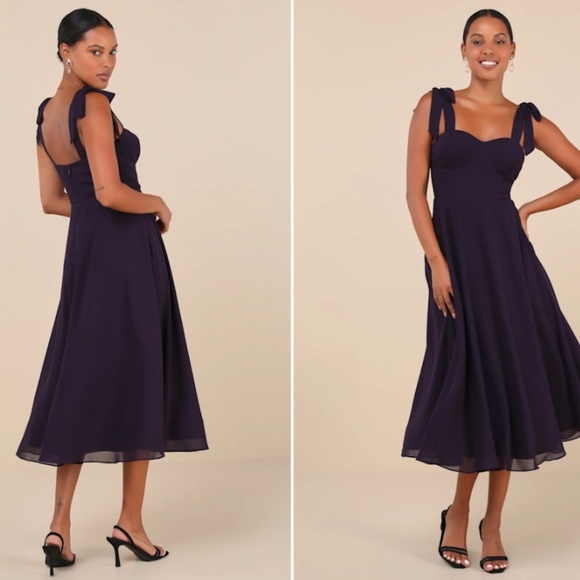 LULUS Sexy Prom Wedding Bridesmaid Sexy Classy Bustier Flowy Flirty Midi Dress - Picture 3 of 5